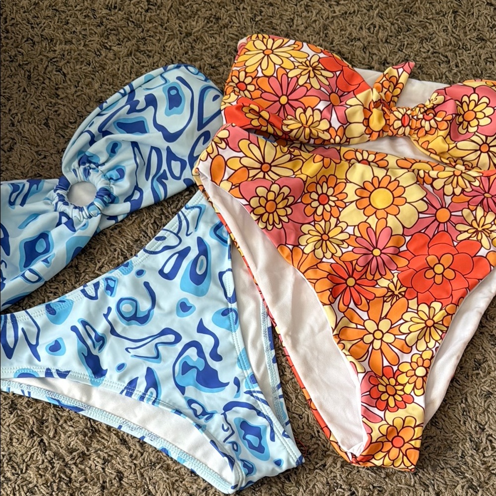 Floral and Abstract Print Bikini Set
